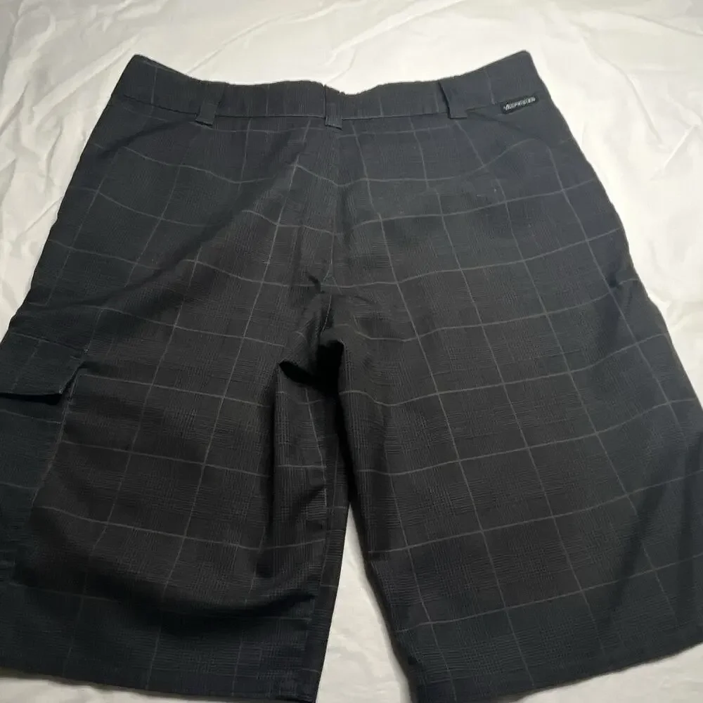 Vans Vanphibian Boys Board Shorts Size 14 Black/Gray Plaid Cargo Pocket